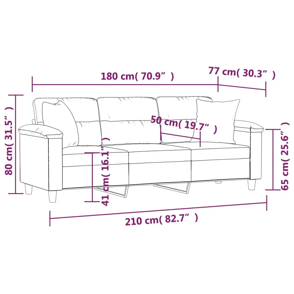 3-Seater Sofa Grey Lounge Modern Living Room Couch 180cm