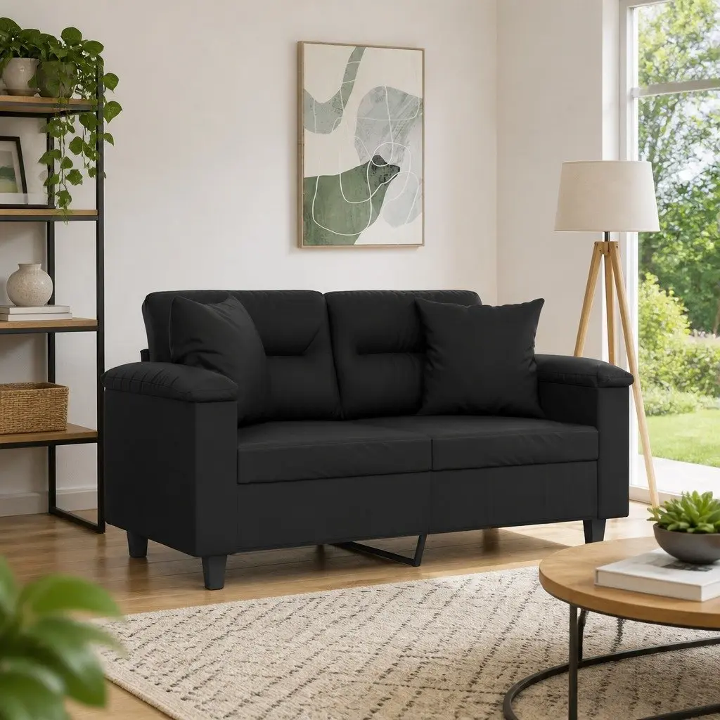2-Seater Sofa Lounge Couch Modern Black Faux Leather 120cm
