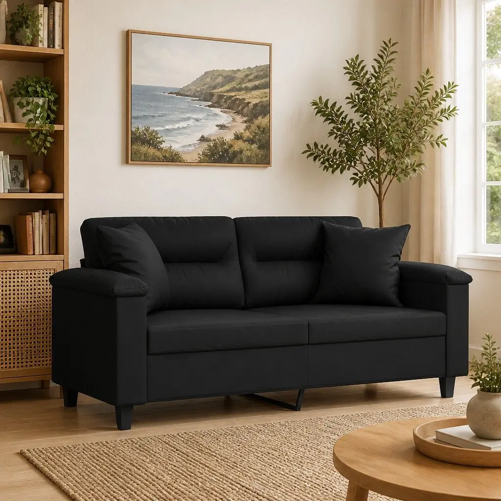 2-Seater Sofa Black Faux Leather Modern Lounge Couch 140cm