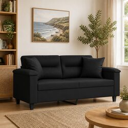 Comfortable 2-Seater Sofa in Black Faux Leather