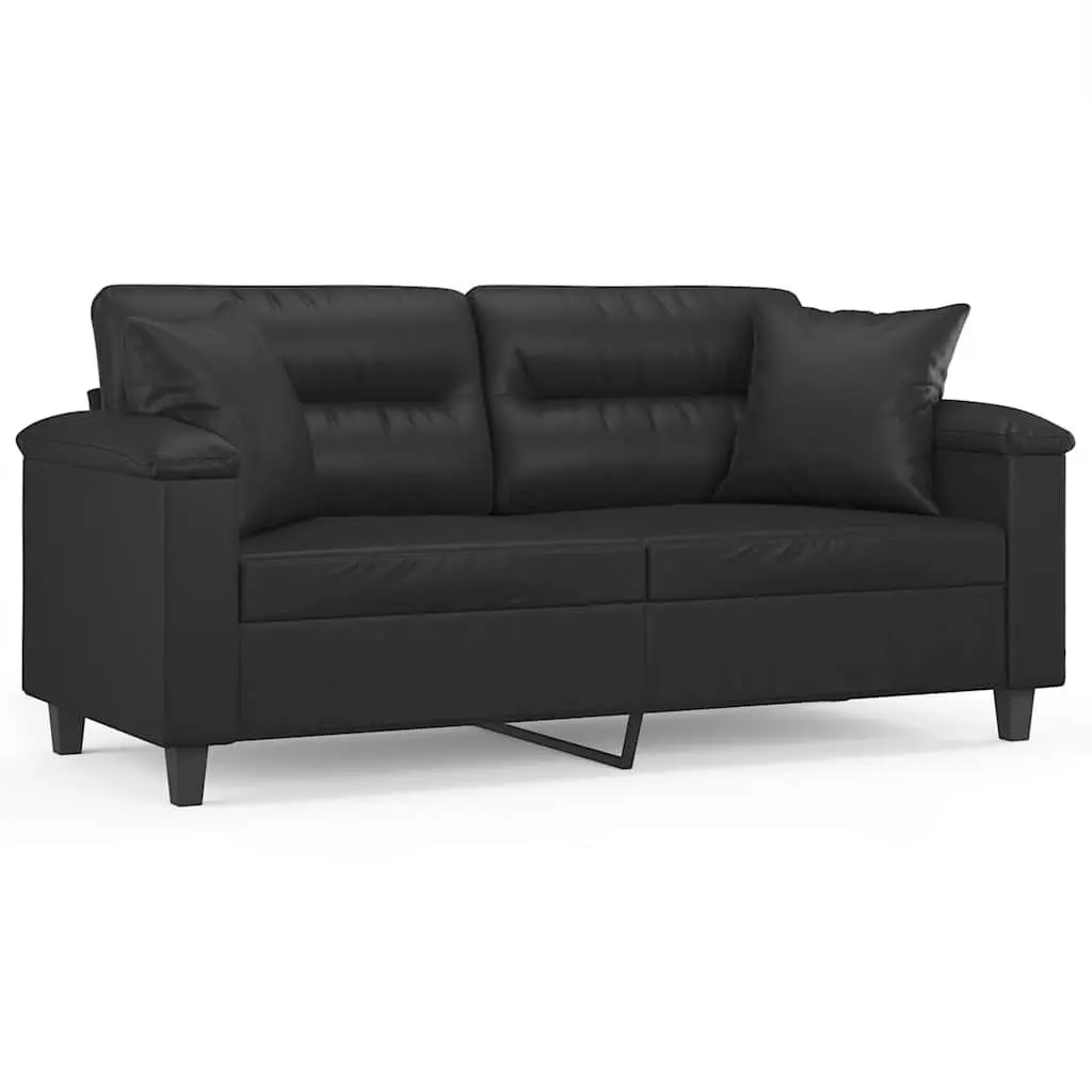 2-Seater Sofa Black Faux Leather Modern Lounge Couch 140cm