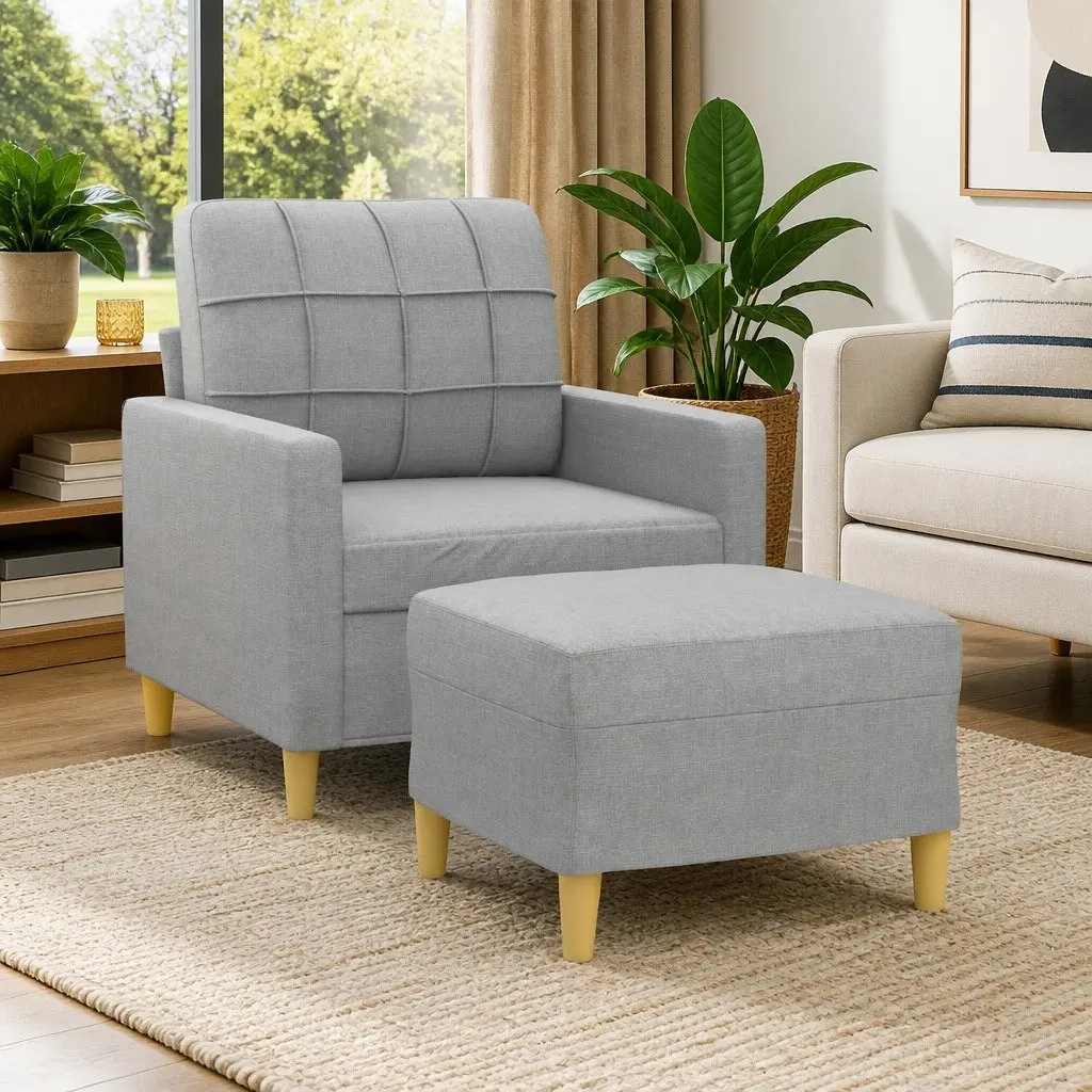 Sofa Chair with Footstool for Reading Relaxing Compact Grey