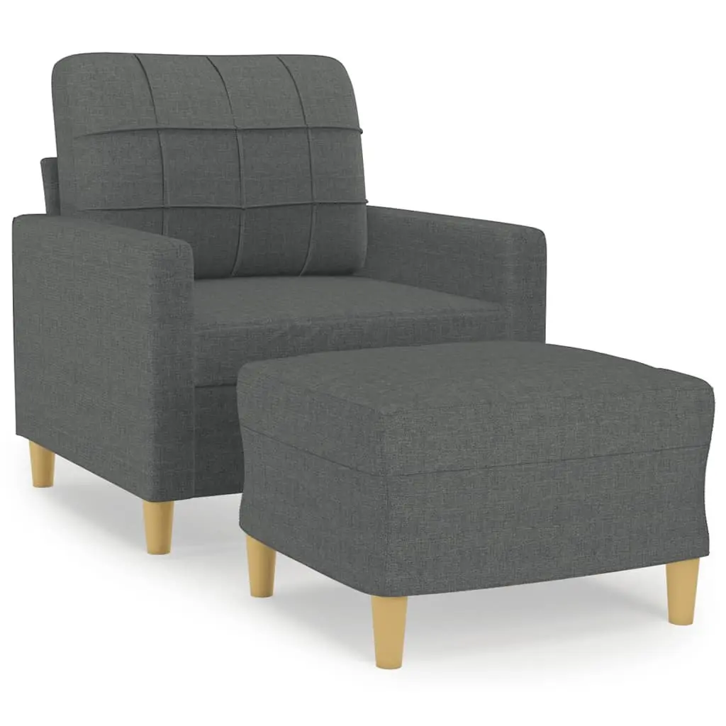 Grey Fabric Sofa Chair with Footstool Armchair Lounge Seat Living Room Furniture