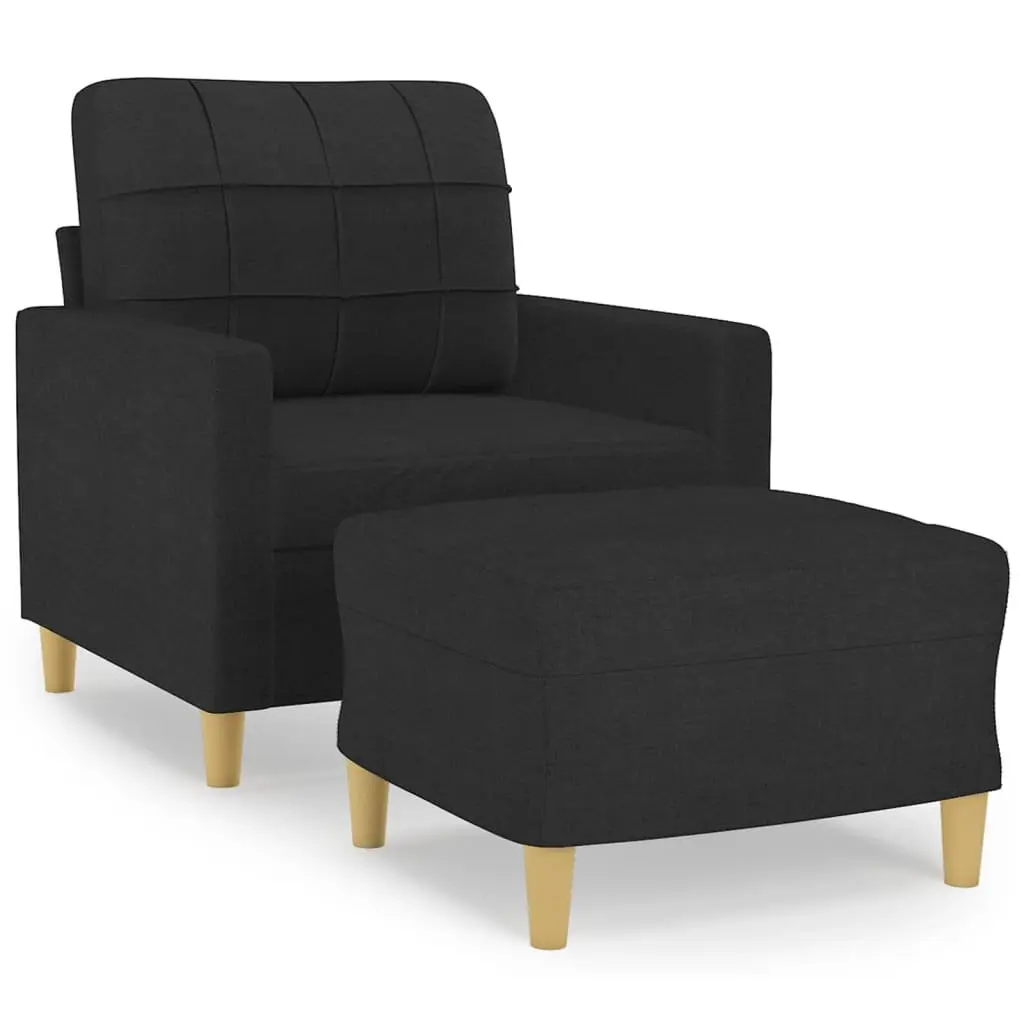 Black Fabric Sofa Chair with Footstool Set
