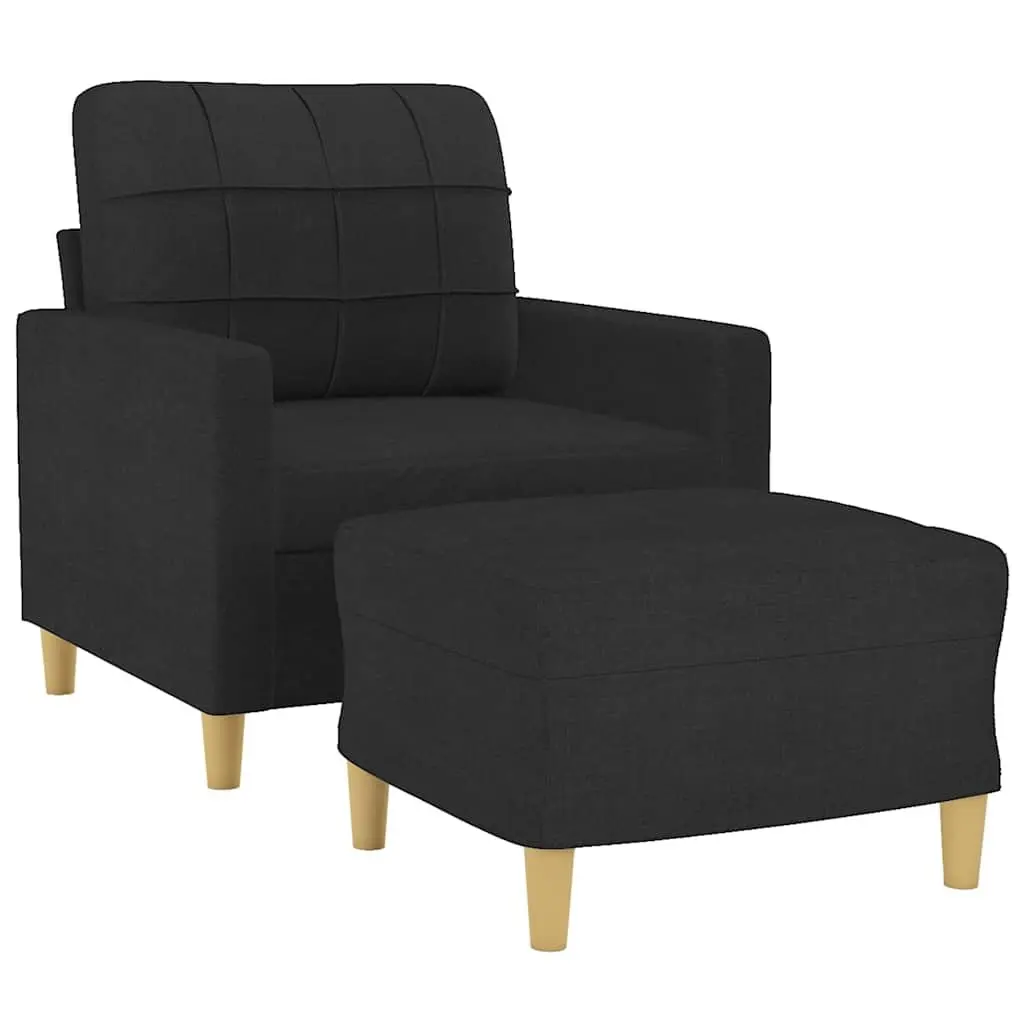 Black Fabric Sofa Chair with Footstool Set