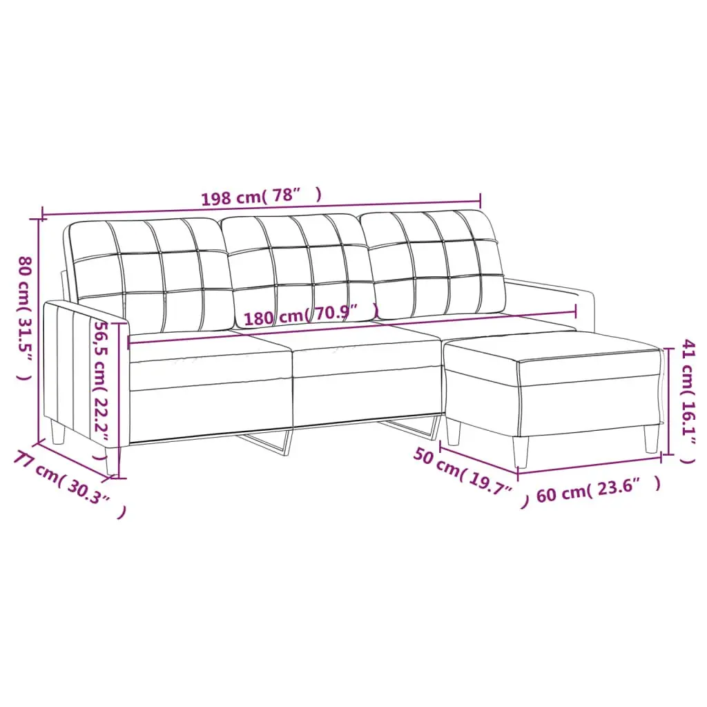 3-Seater Sofa with Footstool Grey Fabric Living Room Couch 180cm Modern Design