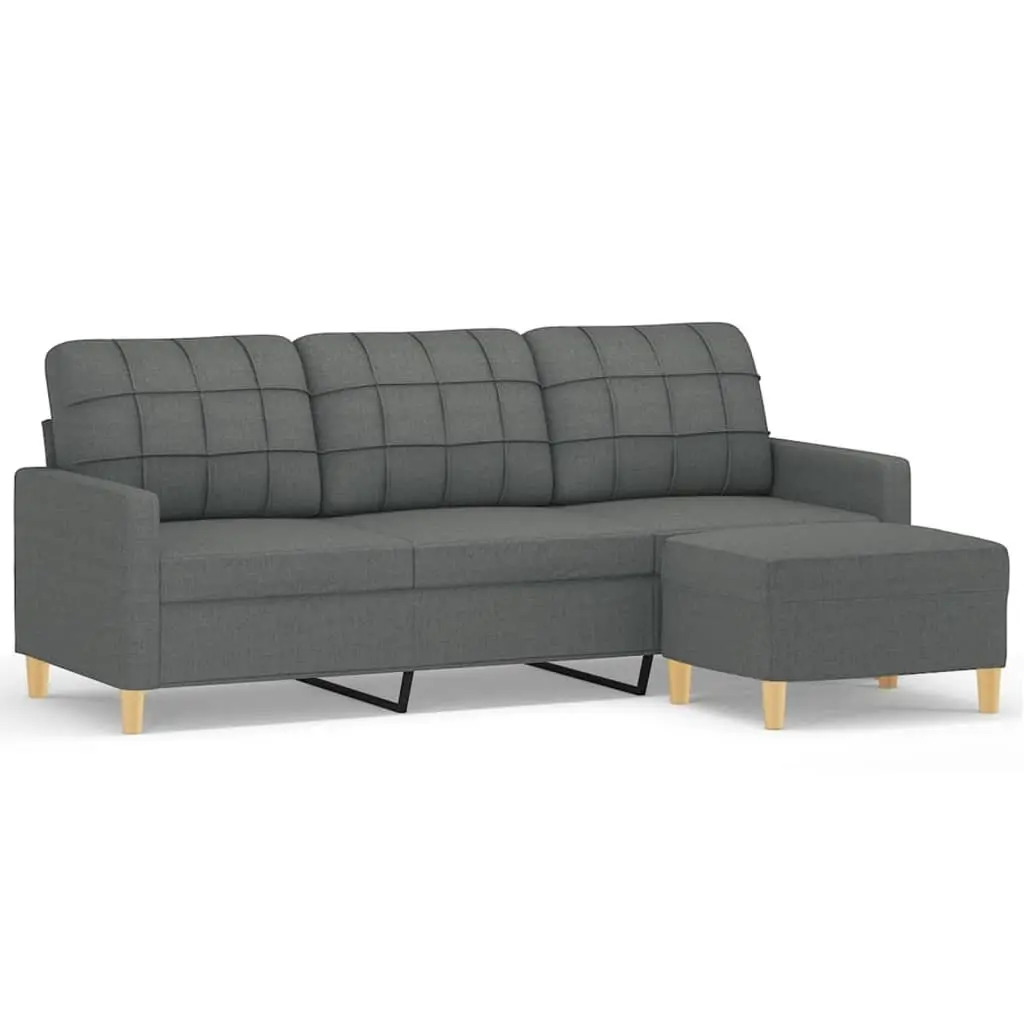 3-Seater Sofa Footstool Grey 180cm Living Room Fabric Lounge Seat