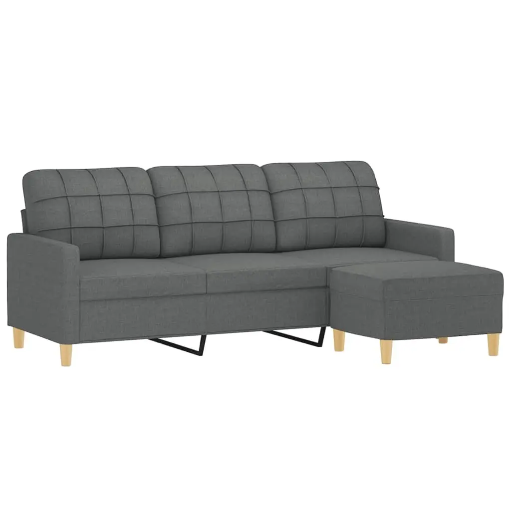 3-Seater Sofa Footstool Grey 180cm Living Room Fabric Lounge Seat