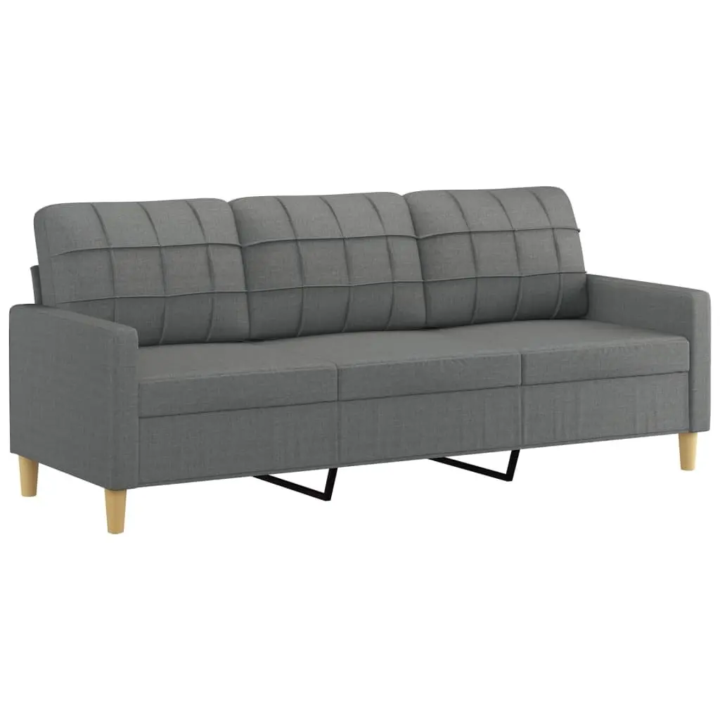 3-Seater Sofa Footstool Grey 180cm Living Room Fabric Lounge Seat