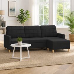 Value-Driven 3-Seater Sofa with Footstool Black 180cm