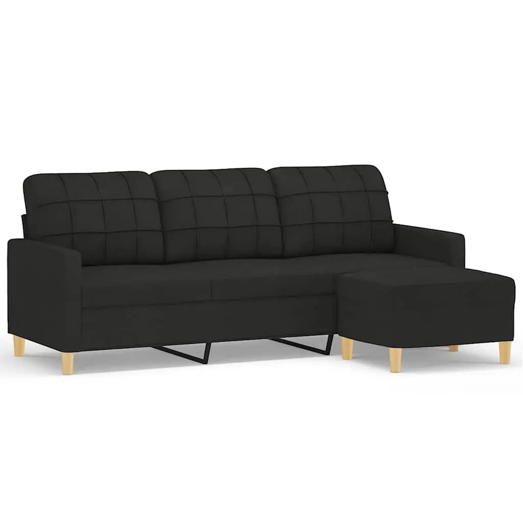 3-Seater Sofa with Footstool Black 180cm Living Room Furniture Lounge Couch