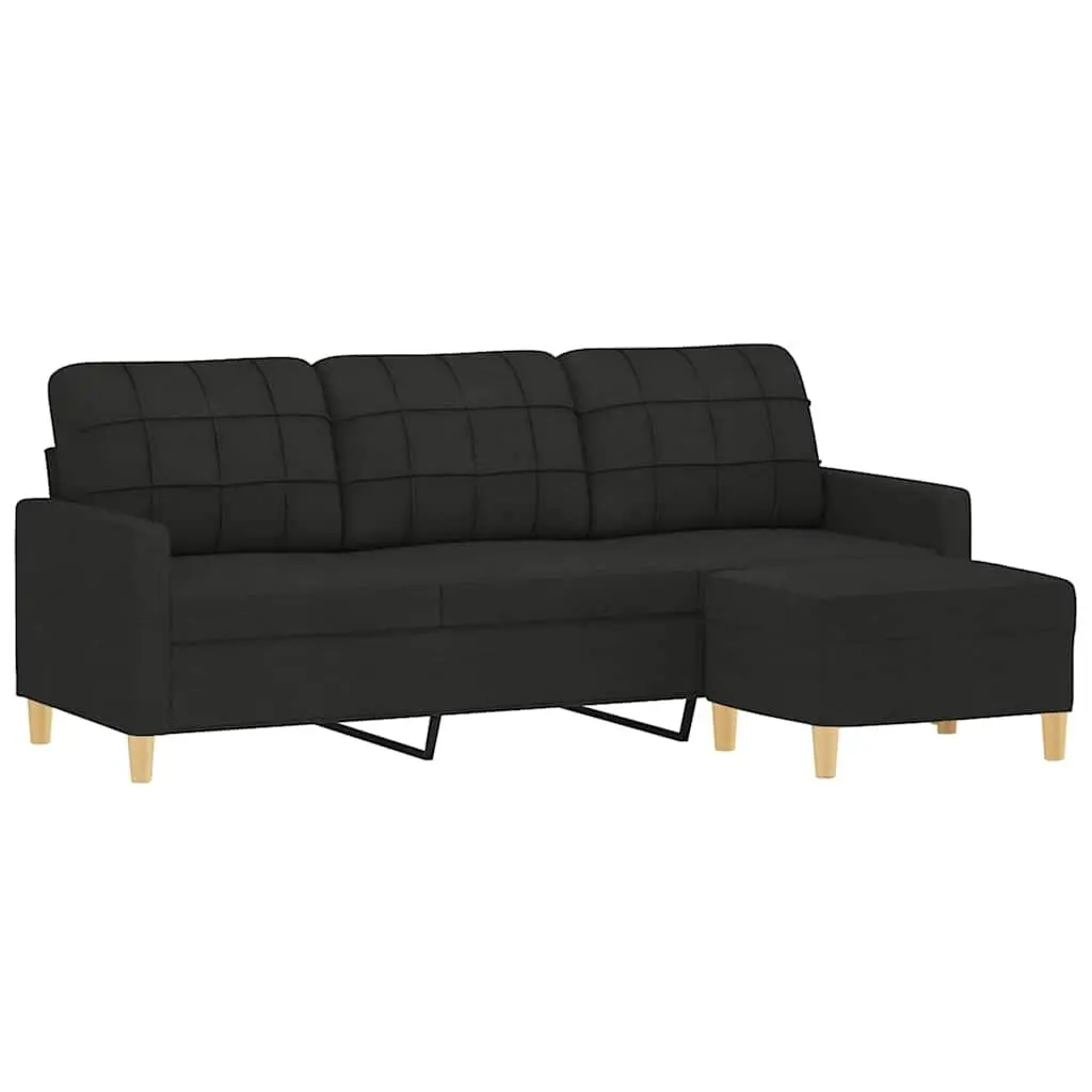 3-Seater Sofa with Footstool Black 180cm Living Room Furniture Lounge Couch