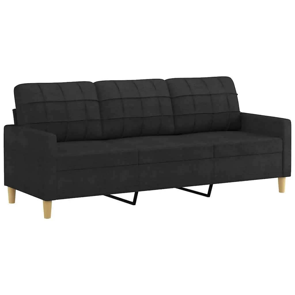 3-Seater Sofa with Footstool Black 180cm Living Room Furniture Lounge Couch