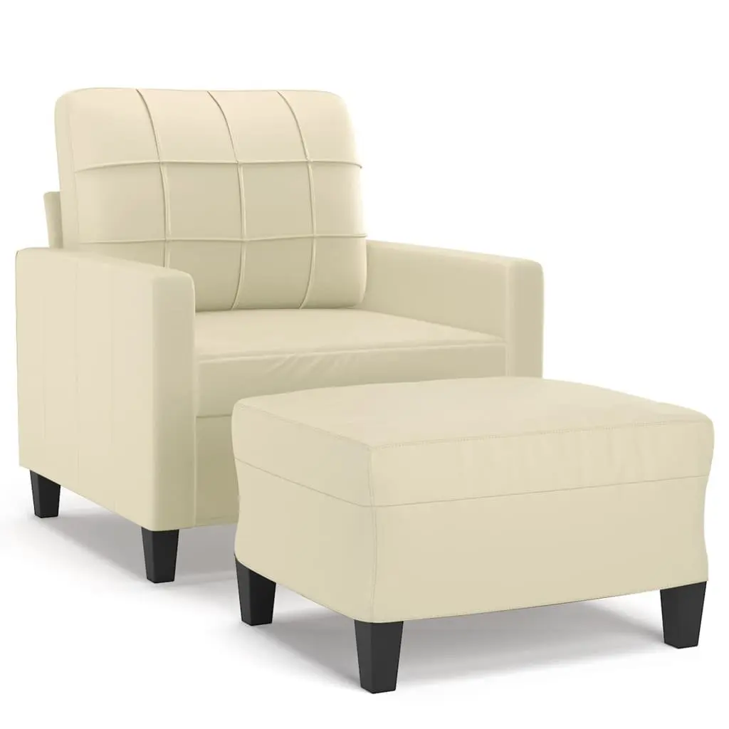 Sofa Chair Relaxing Cream Faux Leather Armchair with Footstool