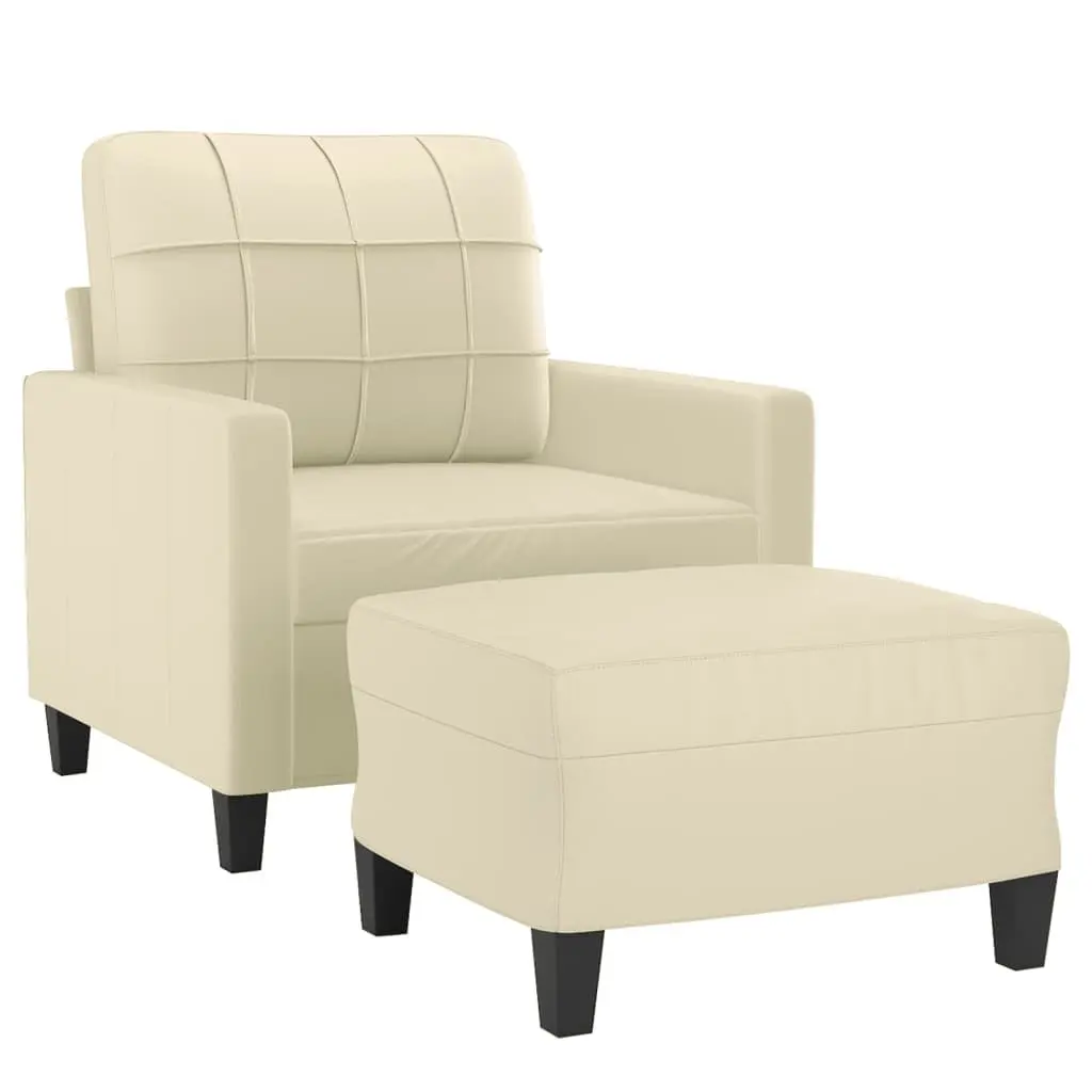 Sofa Chair Relaxing Cream Faux Leather Armchair with Footstool