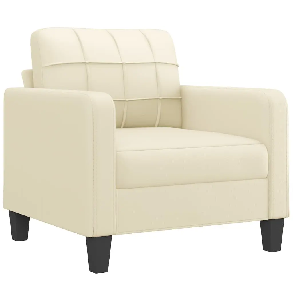Sofa Chair Relaxing Cream Faux Leather Armchair with Footstool