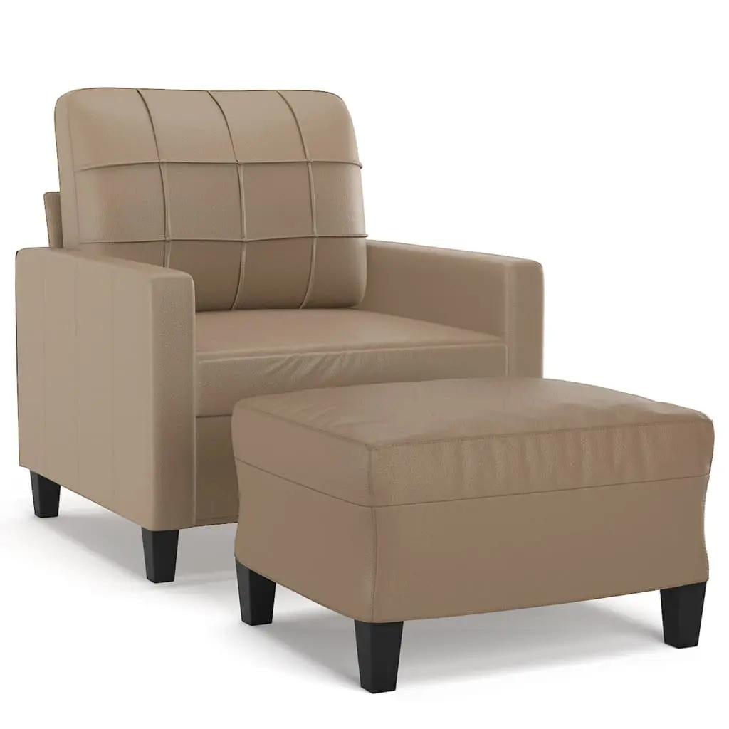 Sofa Chair with Footstool Brown Faux Leather Armchair Relax Lounge Seat