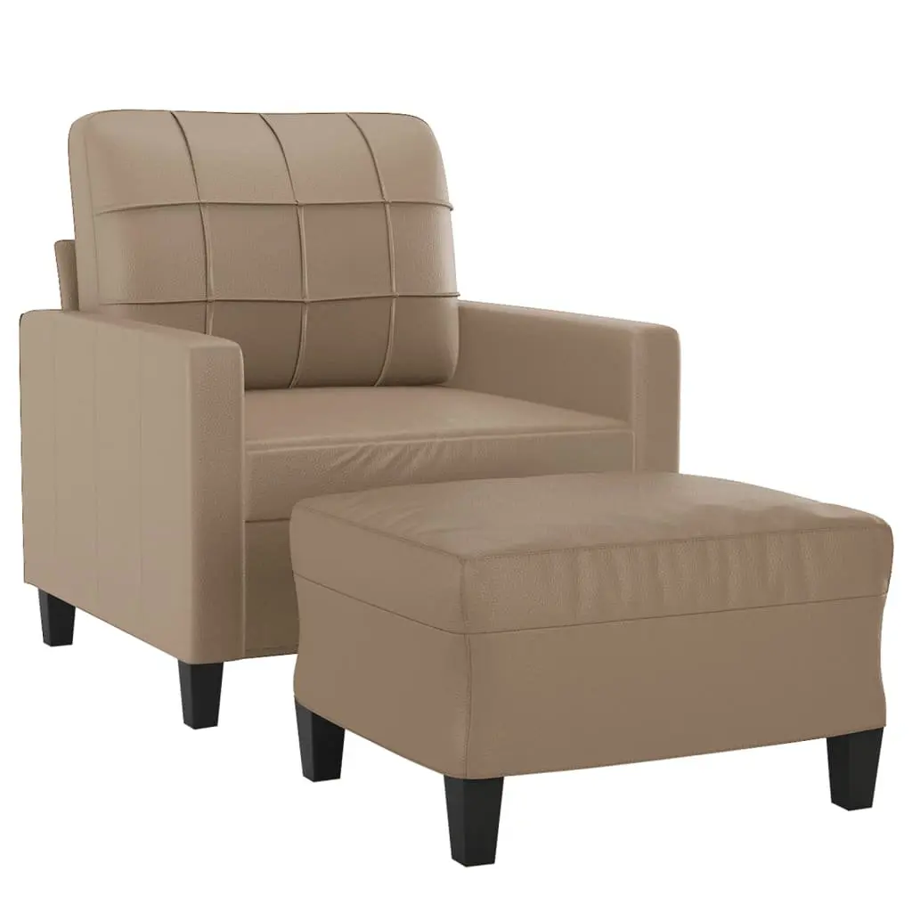 Sofa Chair with Footstool Brown Faux Leather Armchair Relax Lounge Seat