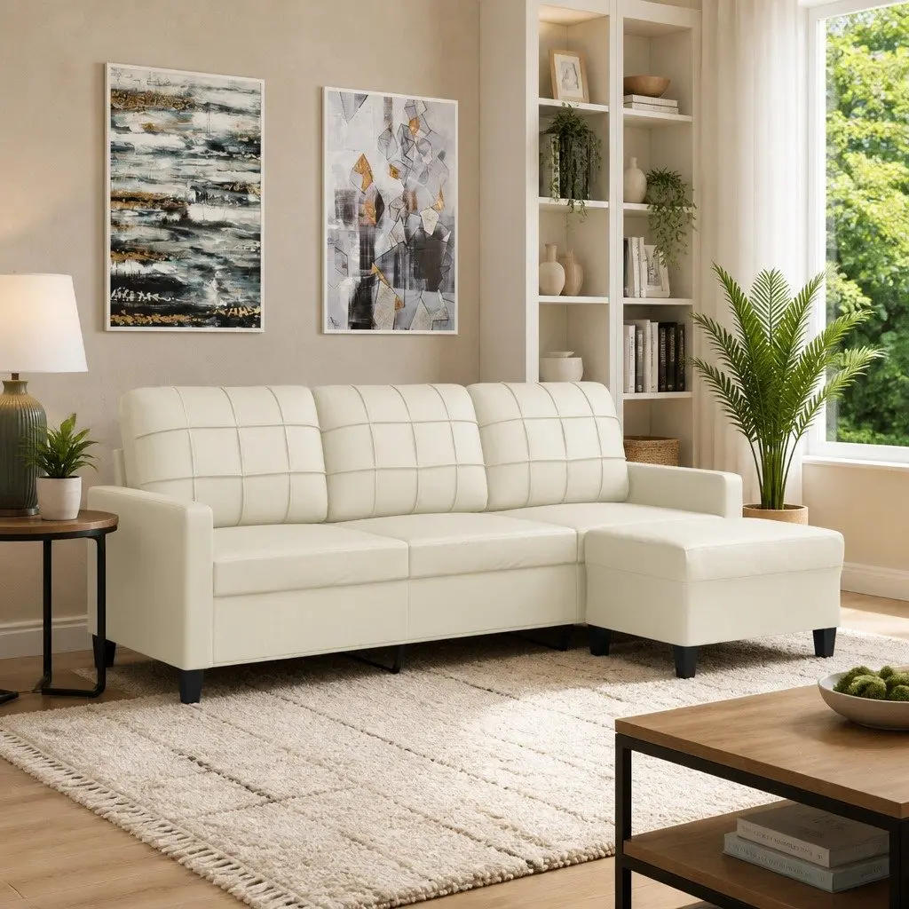 3-Seater Sofa with Footstool in Faux Leather