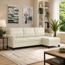 Reliable 3-Seater Sofa with Footstool in Faux Leather
