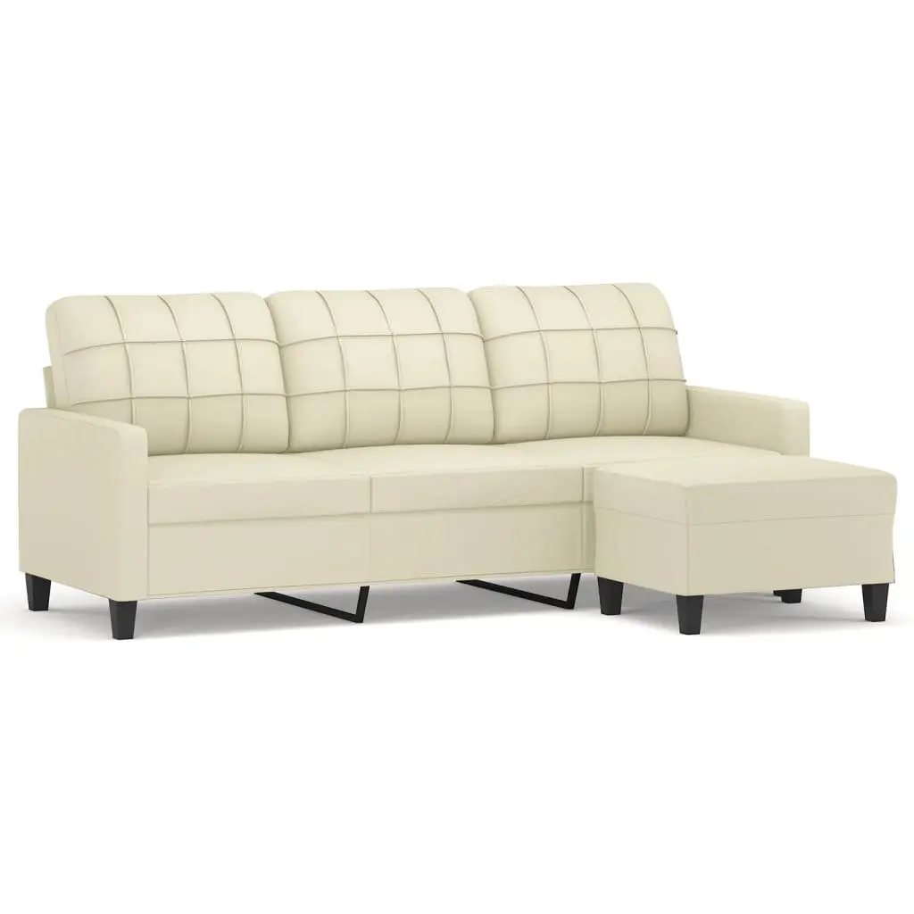 3-Seater Sofa with Footstool in Faux Leather