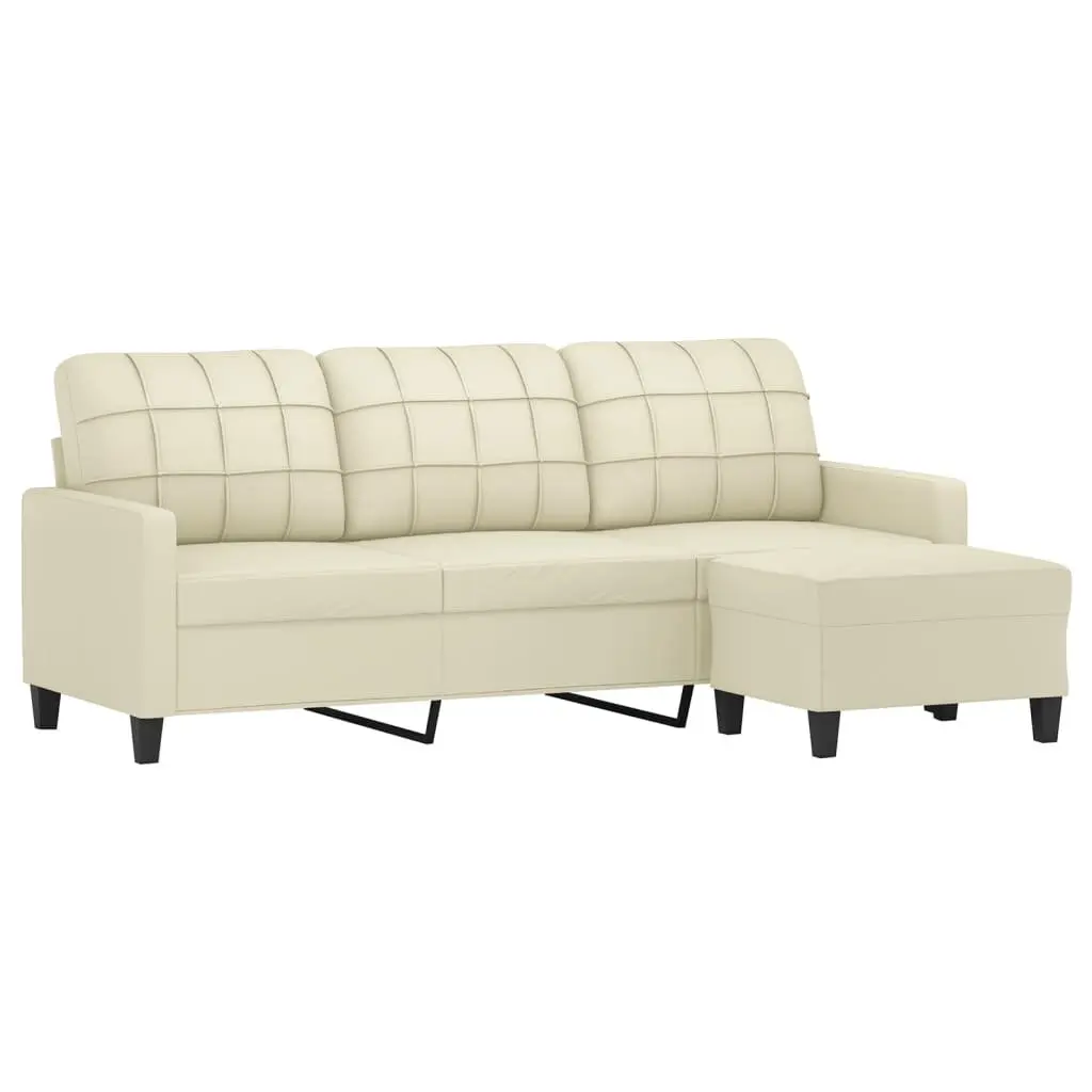 3-Seater Sofa with Footstool in Faux Leather