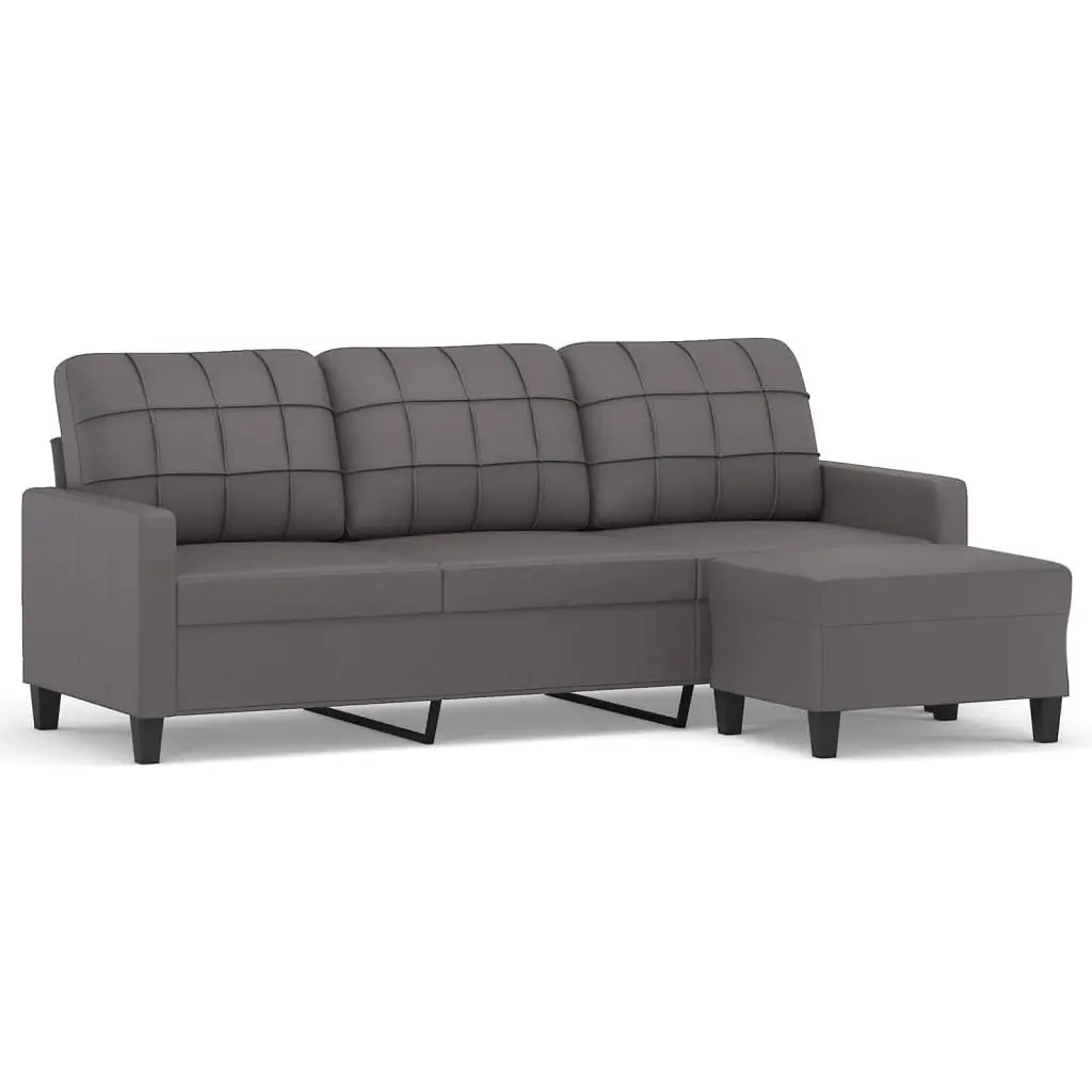 3-Seater Sofa with Footstool Grey 180 cm Faux Leather Lounge Couch