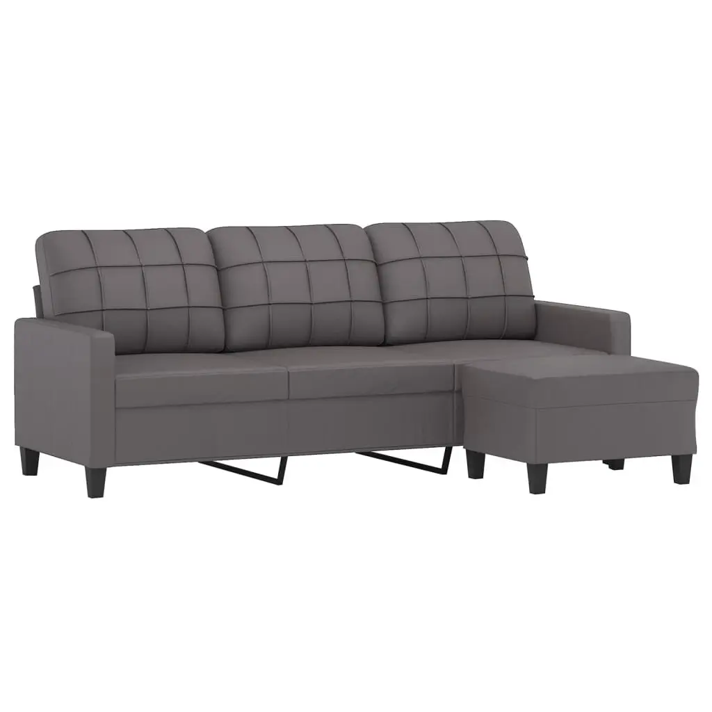 3-Seater Sofa with Footstool Grey 180 cm Faux Leather Lounge Couch