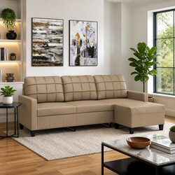 Reliable 3-Seater Sofa and Footstool in Brown Faux Leather