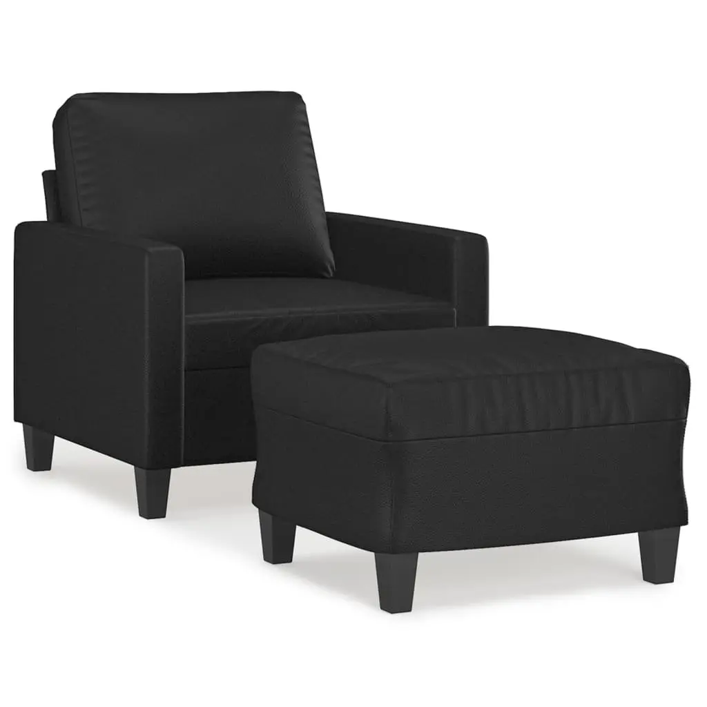 Sofa Chair Footstool Relaxing Compact Black Faux Leather
