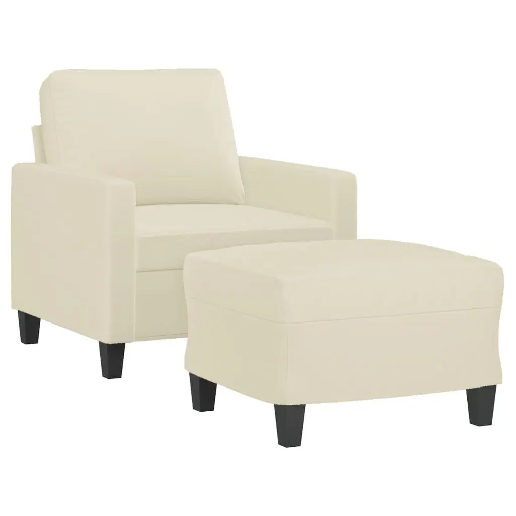 Sofa Chair with Footstool Cream Faux Leather Lounge Seat Armchair Relax Read
