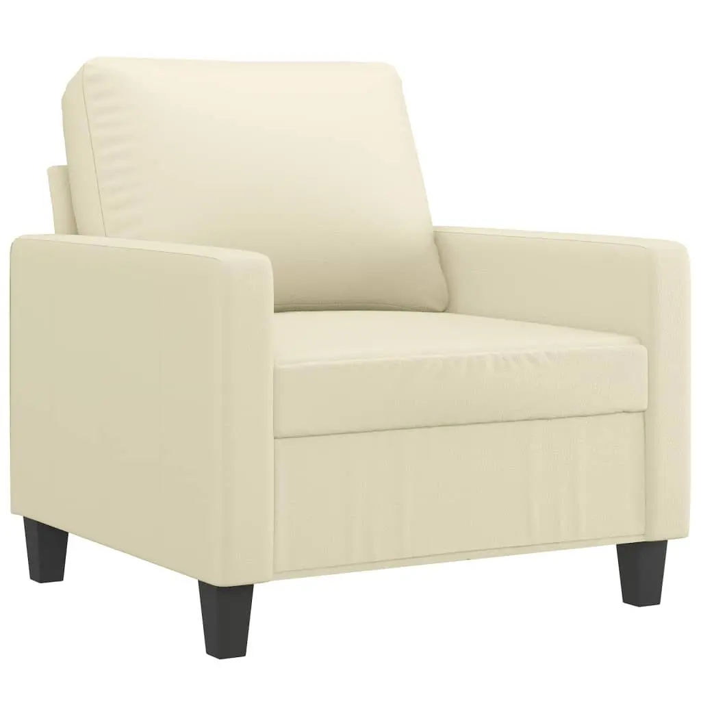 Sofa Chair with Footstool Cream Faux Leather Lounge Seat Armchair Relax Read