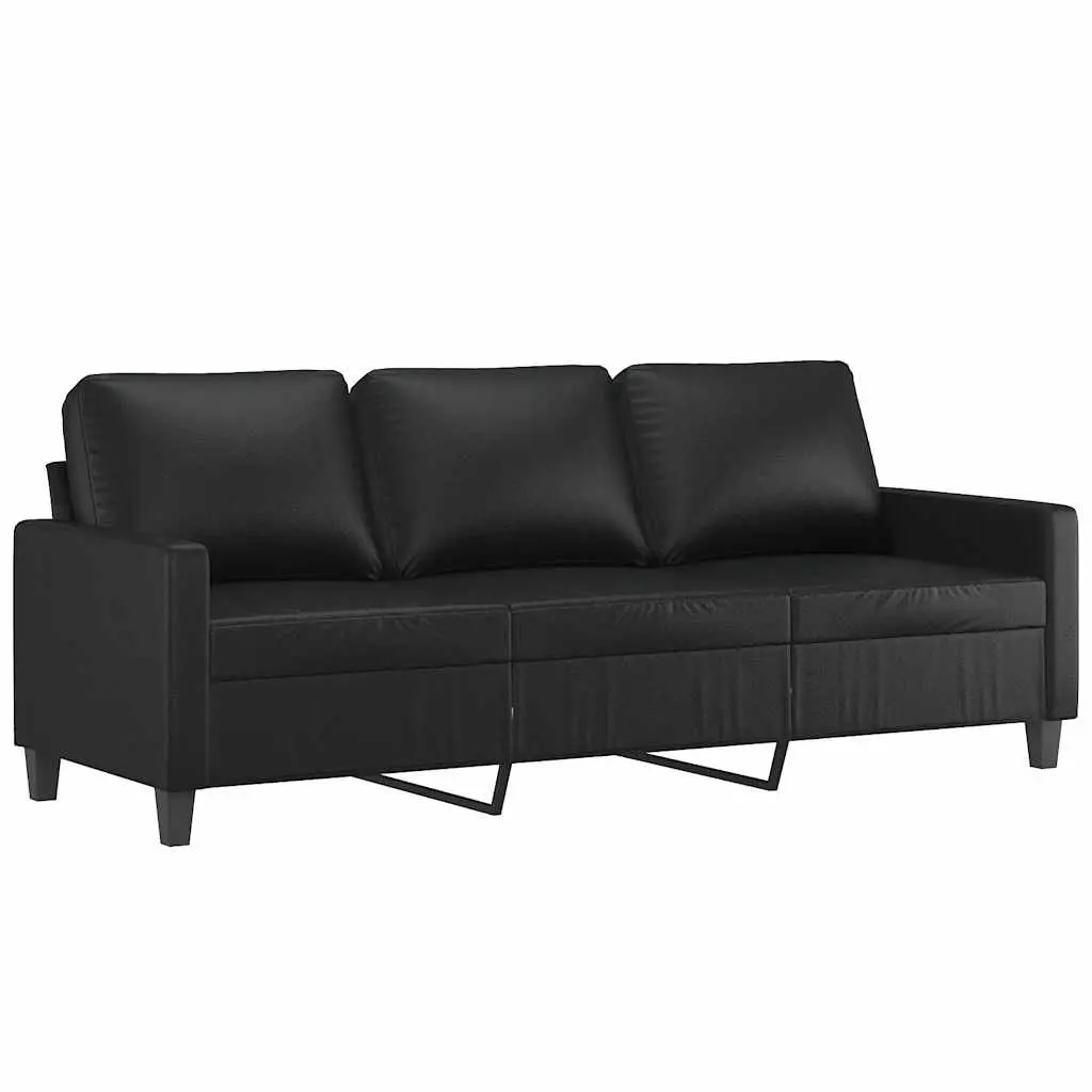 Black Faux Leather 3-Seater Sofa & Footstool