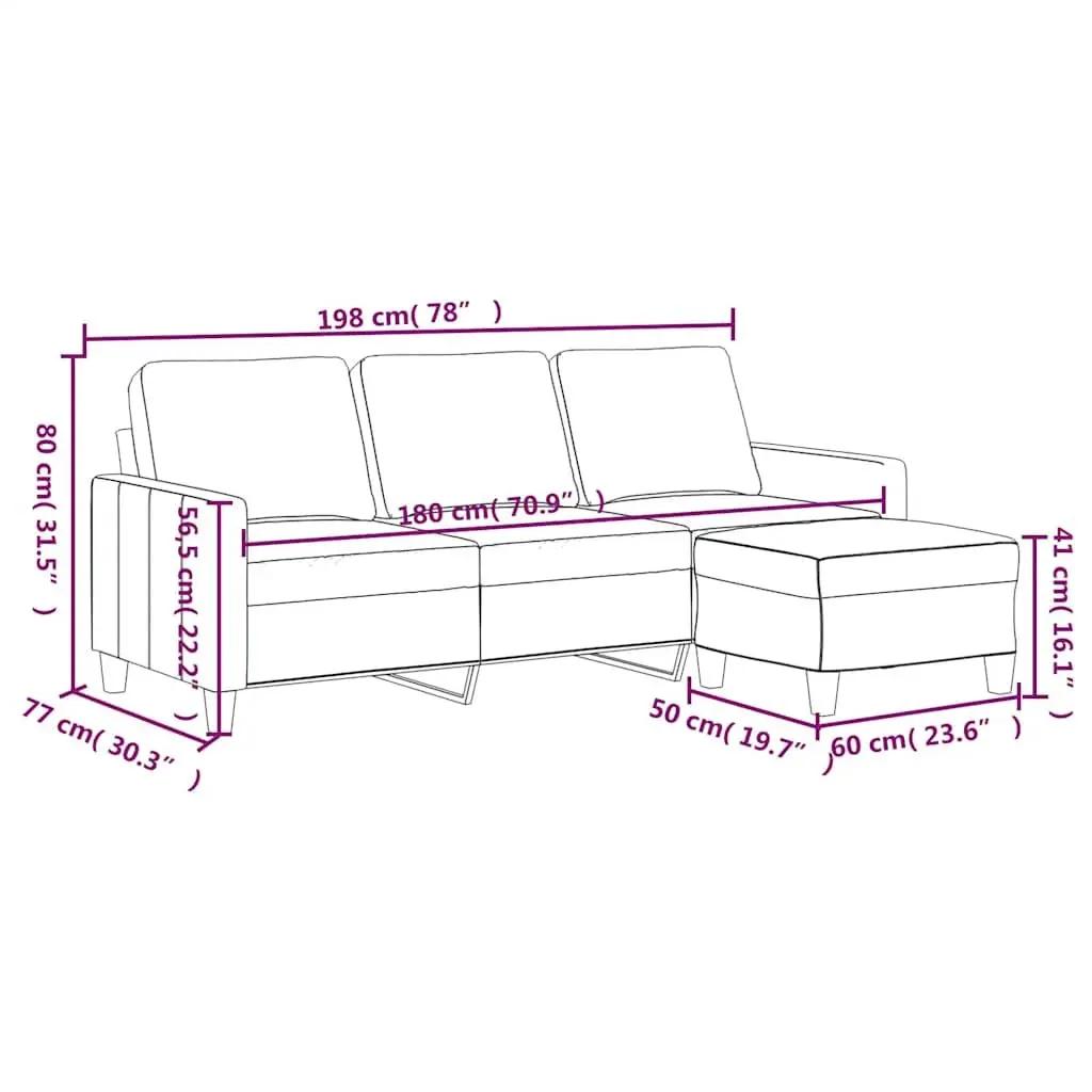 Black Faux Leather 3-Seater Sofa & Footstool