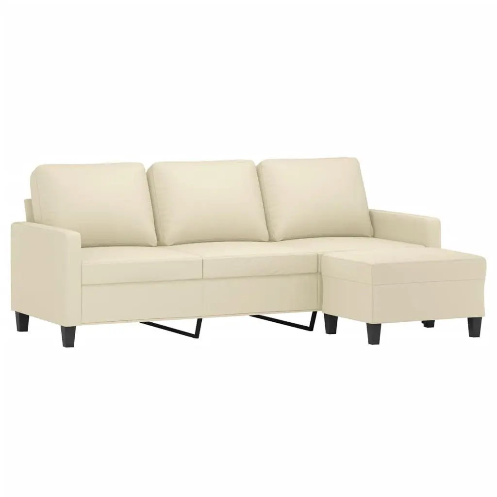 3-Seater Sofa Footstool Cream 180cm Living Room Lounge Couch Furniture