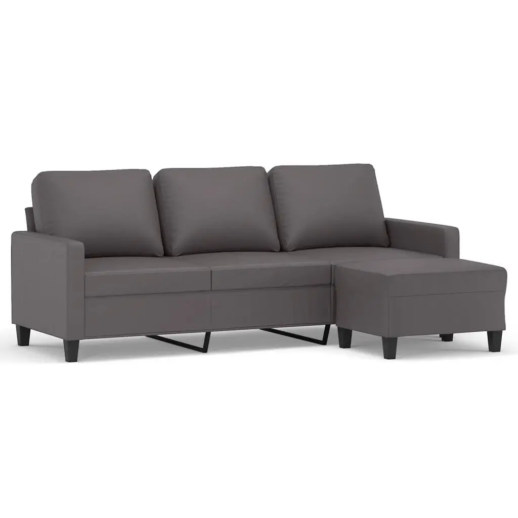Grey 3-Seater Sofa with Footstool Included