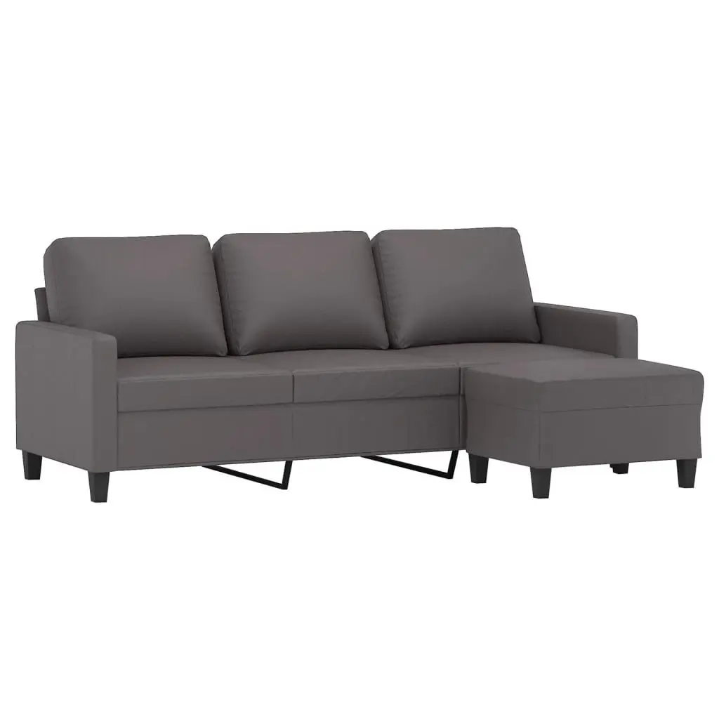 Grey 3-Seater Sofa with Footstool Included