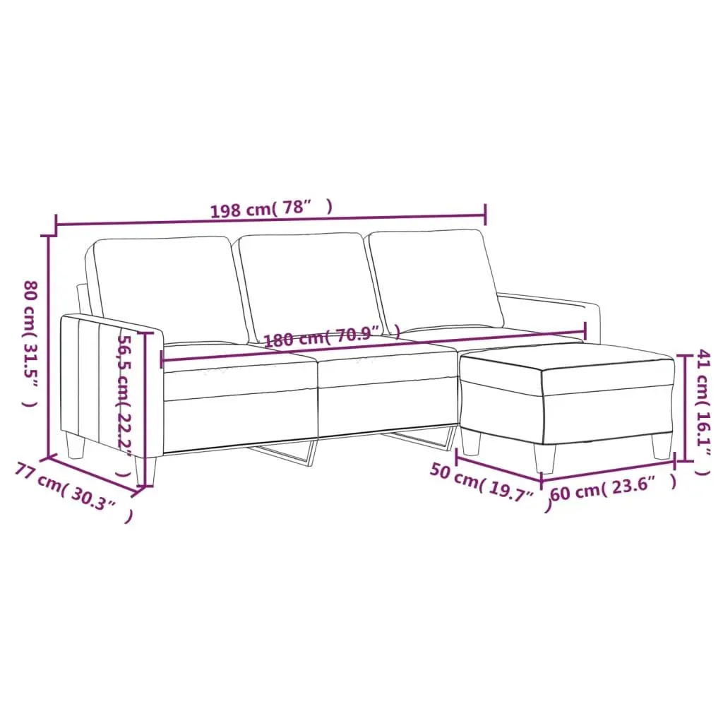 Grey 3-Seater Sofa with Footstool Included