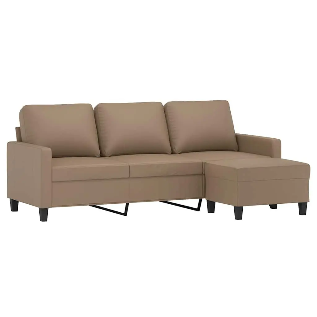 3-Seater Sofa with Footstool Brown Faux Leather Living Room Lounge Couch 180cm