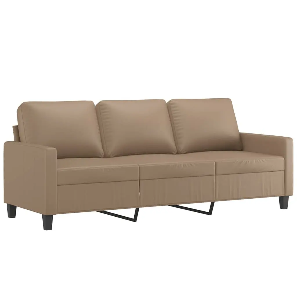 3-Seater Sofa with Footstool Brown Faux Leather Living Room Lounge Couch 180cm