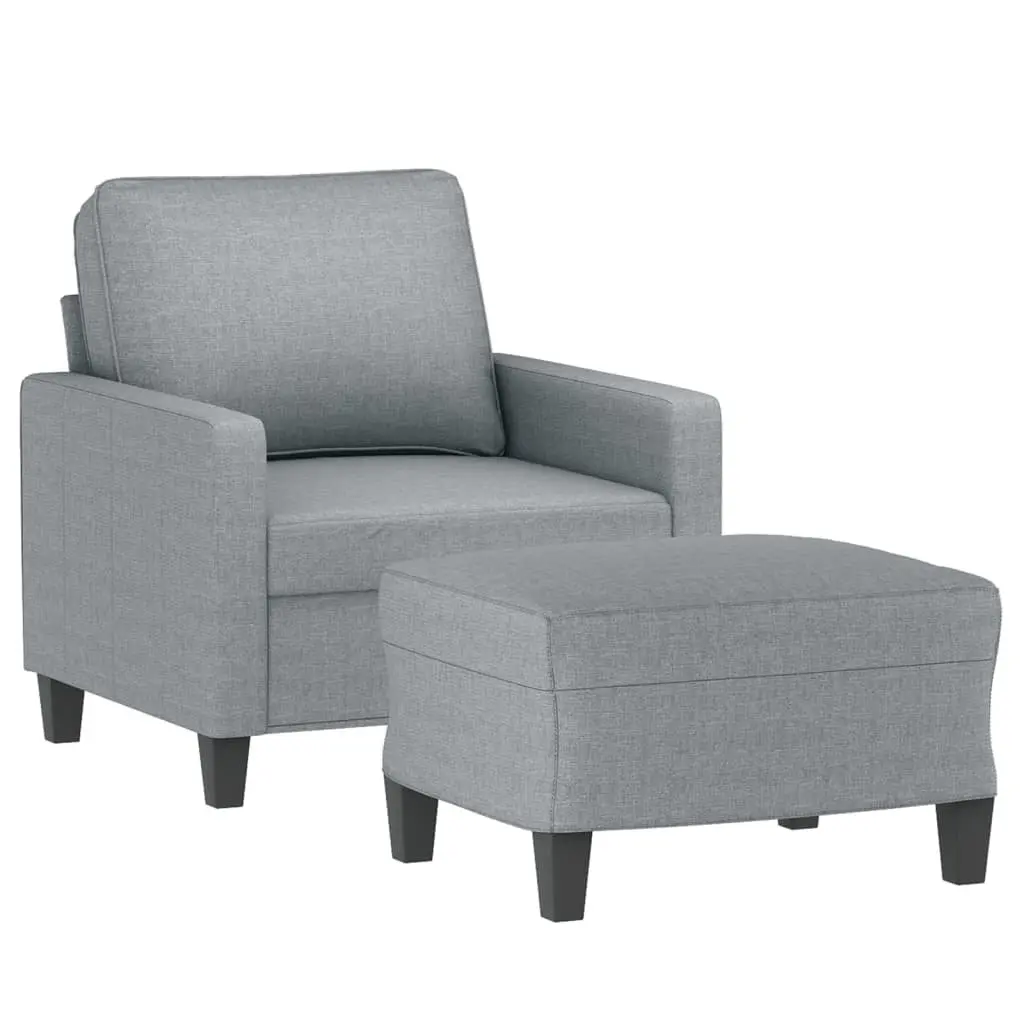 Sofa Armchair Light Grey Fabric Accent Chair Living Room Seat with Footstool