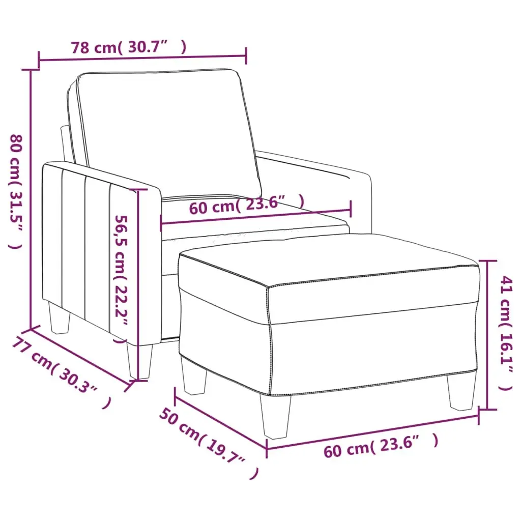 Sofa Armchair Light Grey Fabric Accent Chair Living Room Seat with Footstool