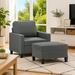 Comfortable Grey Sofa Chair with Footstool for Relaxation