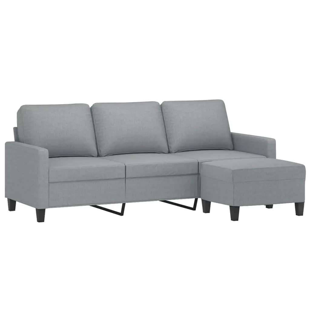 3-Seater Sofa Footstool Grey Fabric 180cm Living Room Lounge Couch