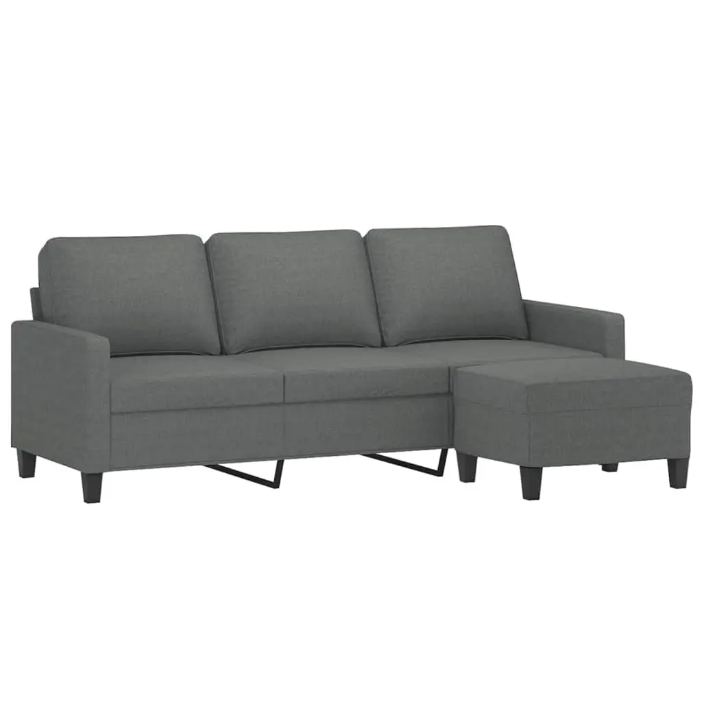 3-Seater Sofa Footstool Grey 180cm Living Room Lounge Couch Fabric Seat