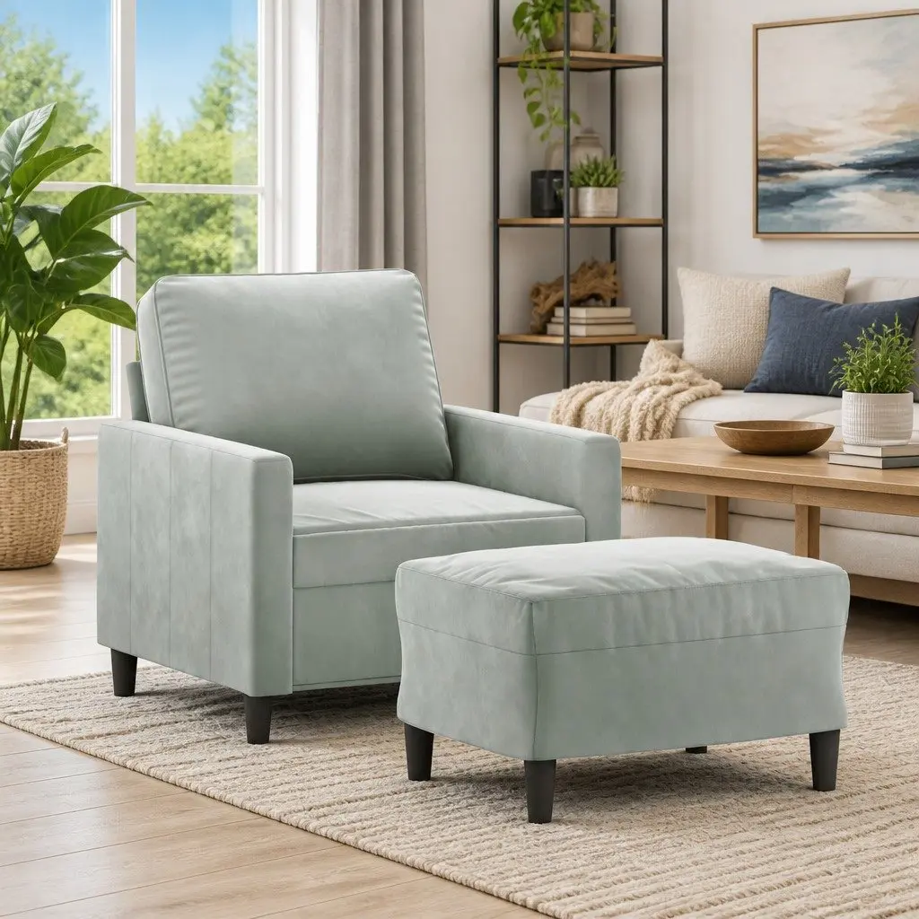 Sofa Chair Footstool Compact 60cm Grey Velvet Modern Living Room