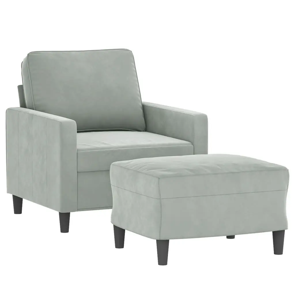 Sofa Chair Footstool Compact 60cm Grey Velvet Modern Living Room