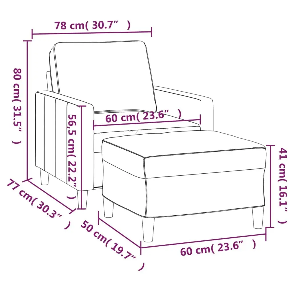 Sofa Chair Footstool Compact 60cm Grey Velvet Modern Living Room