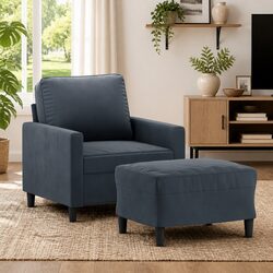 Comfortable Grey Velvet Chair with Footstool for Practical Living