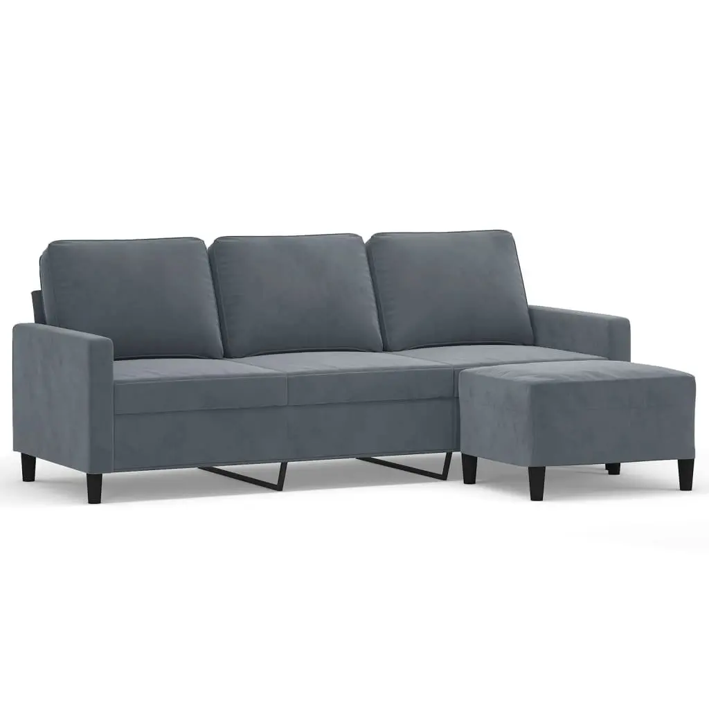 3-Seater Sofa with Footstool Grey Velvet 180cm Living Room Furniture